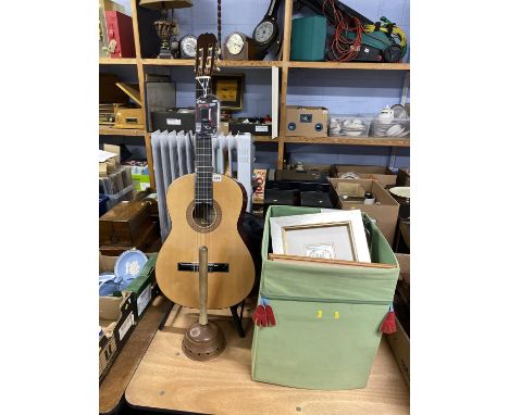 Hohner guitar and box of fish plates etc.