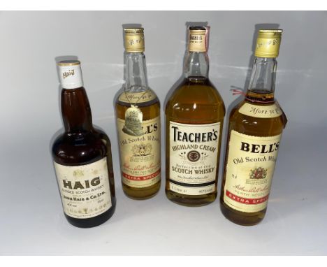 A 75cl bottle of Haig Scotch whisky and three other bottles of whisky by Teacher's and Bell's