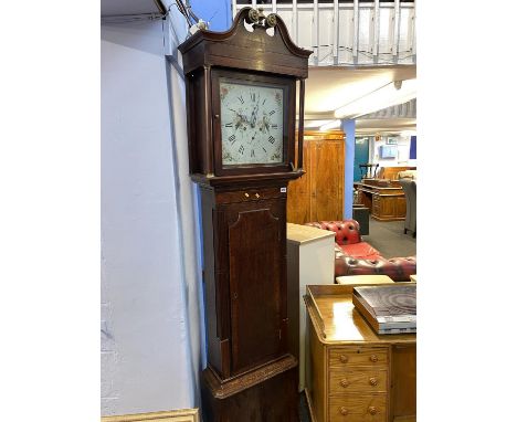 An oak longcase clock, by I. Clayton of Blackburn, with 8 day movement and two subsidiary dials