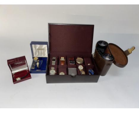 A cased pair of Carl Zeiss 8x50 binoculars, a boxed collection of assorted gents wristwatches, including an Elgin pocket watc