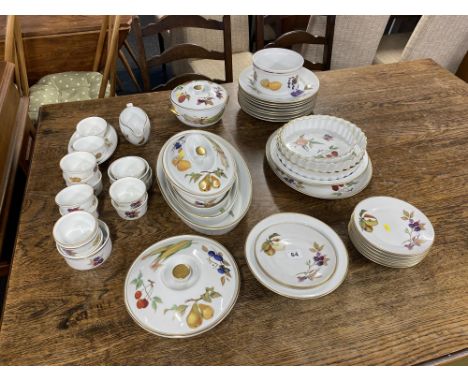 A selection of Royal Worcester Evesham patterned tableware, including lidded tureens and flan dishes