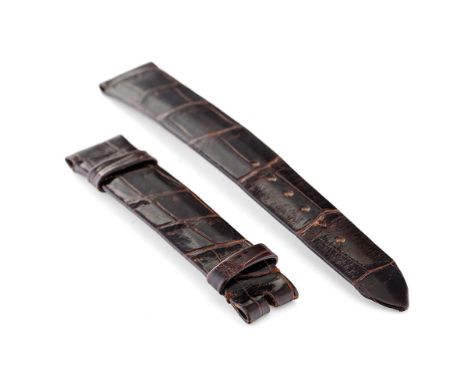 An original vintage Rolex 14mm dark brown genuine crocodile leather watch strap. 'Rolex of Geneva' In gold to inside. Length 
