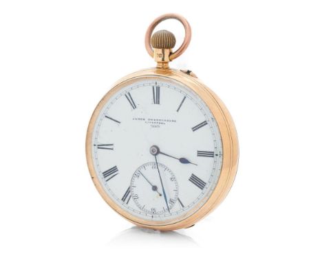 James Dwerryhouse, Liverpool 18ct gold open face keyless pocket watch, number 2603, 50mm wide, 108g.  Fully UK hallmarked inn