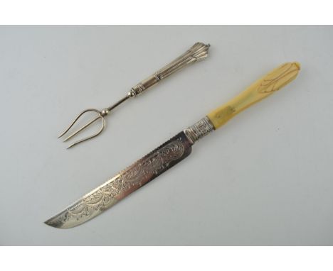 Victorian silver bread knife with ornate blade, London 1900, with a silver bread fork, Birm 1902 (2).  