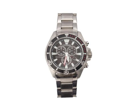 Citizen Eco-Drive gentleman's wristwatch, chronograph with luminous hour markers. Case diameter 42mm.  In working order and i