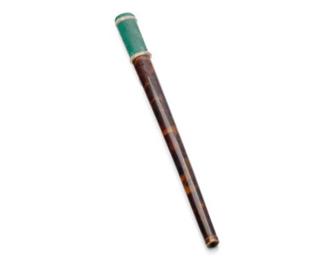 A cane handle with tortoiseshell and jade or similar hard stone material with cut lead crystal segments. Screwthread for atta