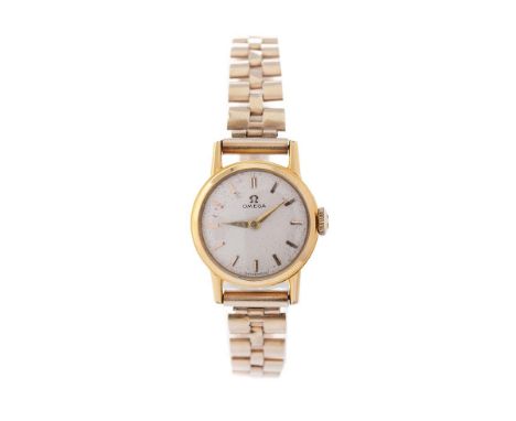 Omega ladies manual wristwatch, 19mm, in gold plated case, on 9ct gold strap, gross weight 17.0 grams, winds ticks and runs. 
