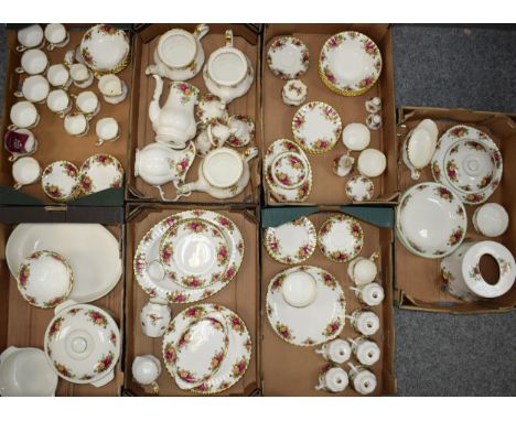 A large 107 piece Royal Albert Old Country Roses dinner service to include 3 large teapots with lids, a coffee pot with a lid
