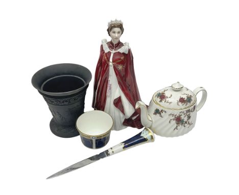 Royal Worcester figure of Queen Elizabeth to commemorate her 80th Birthday, together with a Royal Worcester commemorative cup