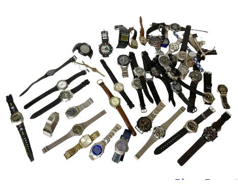 Collection of gentleman's wristwatches, including Swatch, Casio, Timex and Sekonda examples