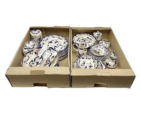Masons Ironstone Mandalay pattern ceramics, including teapot, jar and cover, fruit bowl, butter dish, plates and bowls, etc, 