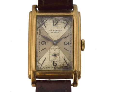 A 1940s JW Benson 'Tank' manual wind wristwatch, ref. 99772. The signed dial with baton and arabic markers, outer chapter rin