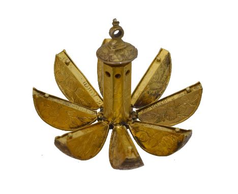 A silver gilt pomander. Possibly Danish, of spherical form, with one central compartment and eight segments inscribed for '1.