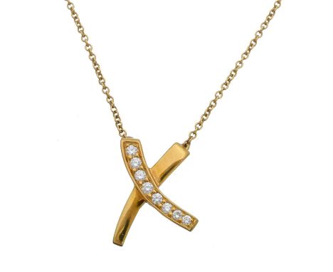 A Paloma Picasso for Tiffany & Co. 'Graffiti X' diamond pendant. The stylised cross with brilliant cut diamond accents, suspe