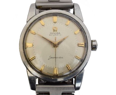 A 1950s Omega Seamaster automatic wristwatch ref. 2486 14SC. The signed dial with gold tone baton markers, inner chapter ring