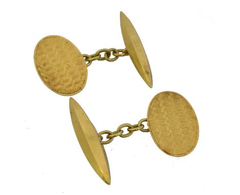 A pair of 1920s 18ct gold cufflinks. With engine turned design, sponsor's marks JH for James Harrison, Birmingham, 1925, leng