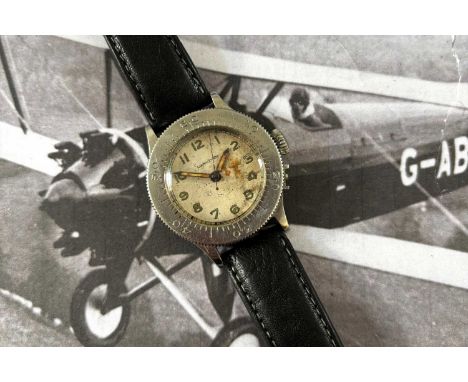 A WWII Longines Weems Air Ministry RAF pilot/navigators manual wind wristwatch. Circa 1940, the signed circular dial with lum