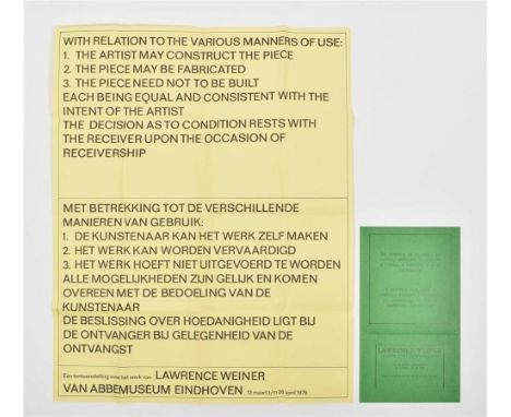 (1) Lawrence Weiner at the Van Abbemuseum Eindhoven, 1976. Poster, 76 x 60 cm, printed black on light yellow stock. Published