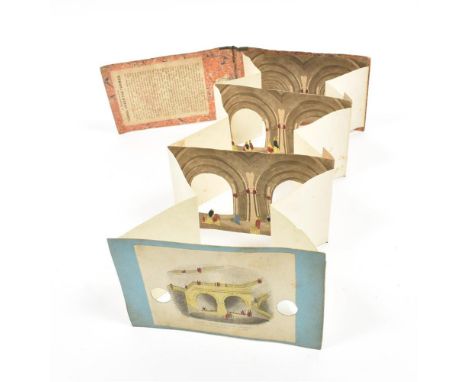 London, B. Azulay, ca. 1860. Handcol. accordion-style paper peepshow of the Thames Tunnel. In orig. (?) hcl. wr. w. descripti