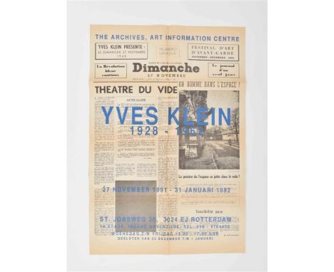 Offset print on newspaper sheet, 56 x 38 cm, printed both sides. Recto with exquisite design featuring blue text overlaid on 