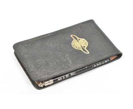 Notepad in faux leather w. gilt Spijker emblem on cover. Introductory pages w. calendar and memorandum, 1919. 11 x 6.5 cm. Fo