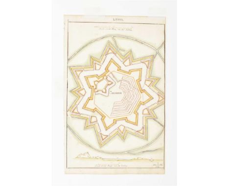 Manuscript map of the intricate fortifications of Coevorden, 16.5 x 26.8 cm, monogrammed, dated "Mens. Feb. 1648" and numb. L