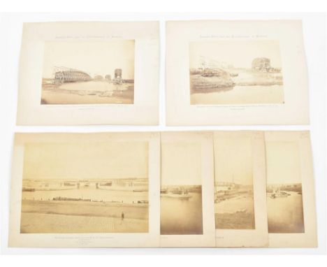 Albumen prints, all mounted on thick paper as publ. w. letterpress titles/ captions. (1) Spoorweg-brug over het Hollandschdie