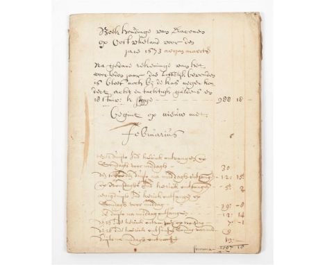 Manuscript account book, (38) p. in var. hands, most on recto only in thread-bound quire of 31 lvs, 20 x 16 cm. Interesting s