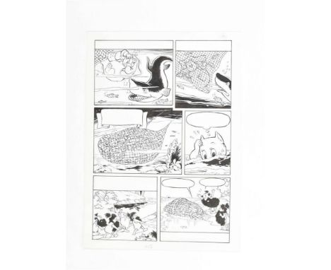 India ink on thick paper. Publ. in Donald Duck, 1961. First time publ. as a book: Oberon, 1977. 21 x 29.5 cm. 