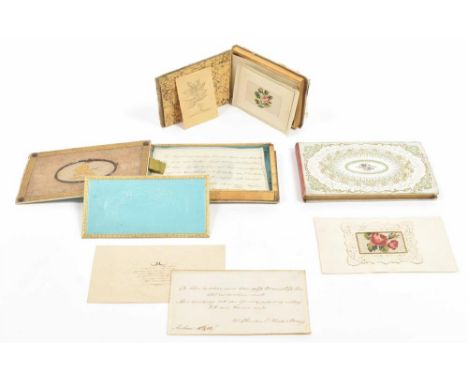 Dutch, mid 19th cent. Incl. short manuscript entries, sm. drawings, sm. pieces of embroidery and embroidery patters. Together