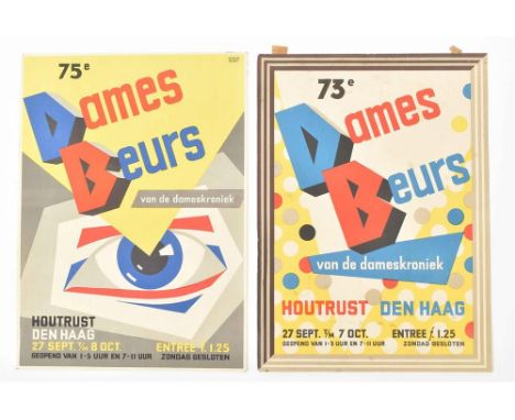 (1-2) 73e/ 75e Dames Beurs van de dameskroniek. 2 col. offset posters, both 41.5 x 30 cm, late 1940s, the 75e signed by Burki