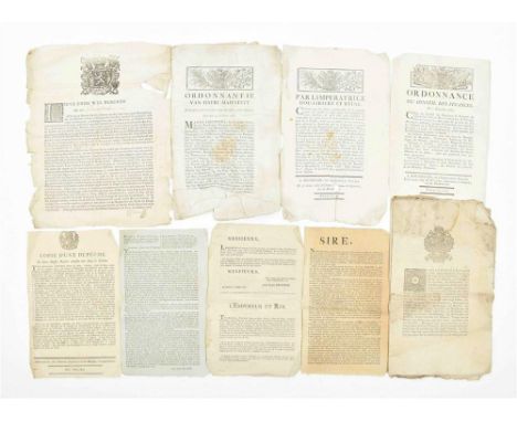 Collection of fourteen var. items: (1) "Handboek Conquesten No. 23 Vortzaeken". Manuscript in French on 3 attached vellum bif