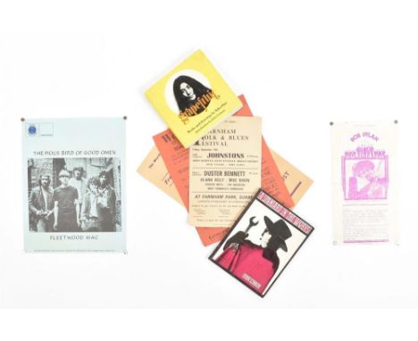(1) Bob Dylan/ The Who 1969. Isle of Wight Festival handbill flyer. 25 x 14 cm. Centre fold, wrinkled, other defects. (2) Fle