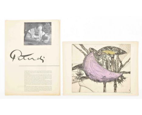 Col. etching, 35.5 x 42.5 cm. Titled and numb. 60/200 in pencil below the plate. -and a bifolium (sl. worn) on Peterdi by W. 