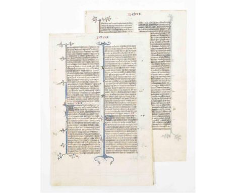 Made in France, late 13th or early 14th century, vellum, approx. 40.5 x 27.2 cm, 2 columns w. 50 lines, w. fine col. pen work