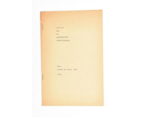 Arnhem, Self-published/ sstt, 1960. Limited edition of 20 copies. Staple bound, 25 × 16.5 cm, 14 pp. de vries re-purposed an 