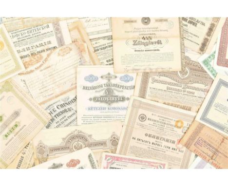 Most mid 19th cent. to mid 20th cent. Var. sizes, var. countries, most issued, both with and without coupons. Incl. certifica