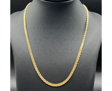 An 18ct yellow gold fancy link necklace,
18 inches long,
very nice condition,
chain is fully hallmarked 18ct,
trigger has bee