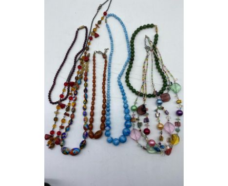 A mixed lot of vintage glass bead necklaces
including Marino glass beads