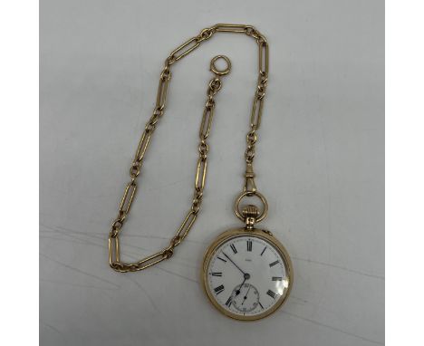 A vintage 18ct gold pocket watch and albert chain, every link in the chain is hallmarked 18ct, albert chain weighs 36 grams, 