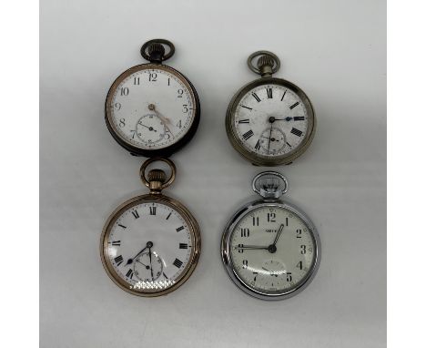 4x vintage pocket watches, the gold plated is in working order, Smiths steel one is in working order, the rusty metal one wil