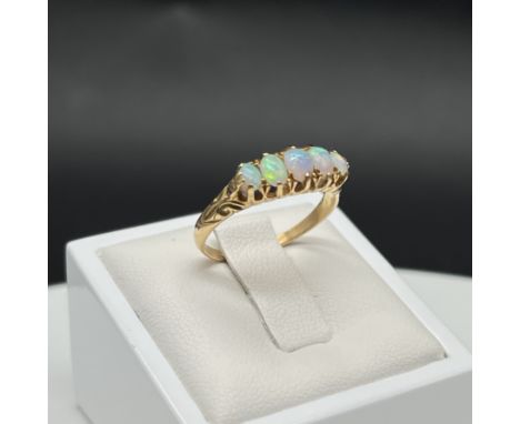 An 18ct yellow gold opal ring, claw set, nice victorian style, size N, 2.9 grams in weight approx