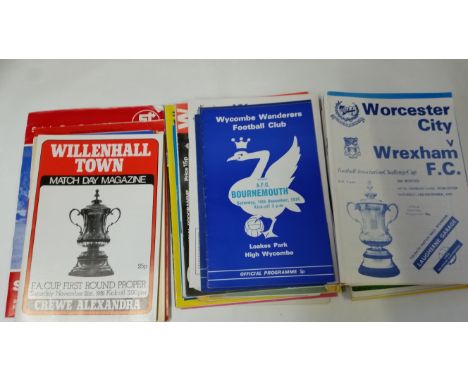 FOOTBALL, non-league programmes, 1960s-1970s, matches v league teams in FAC, inc. Sutton United v Leeds United 1970, Worceste