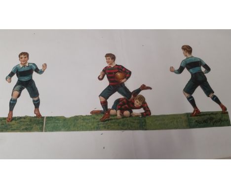 RUGBY UNION, large scraps, inc. Young Rugby, showing four boys playing (17.5 x 7); The Captain of the Team (5.5 x 12.5), G to