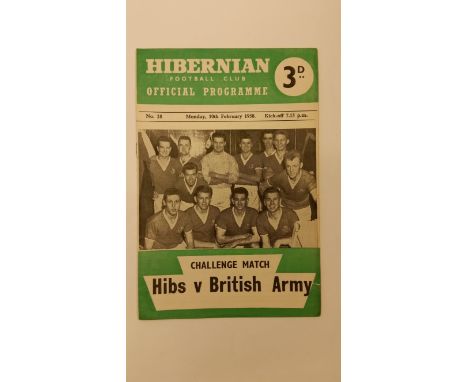 FOOTBALL, programme, Hibernian v British Army, 10th Feb 1958, VG