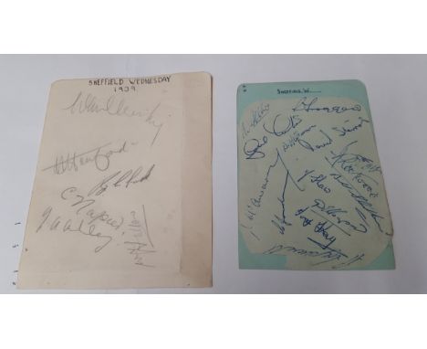 FOOTBALL, Sheffield Wednesday signed album pages, 1939 (six signatures), Ashley, Fellows; 1960s (14 signatures), Froggard, Wi