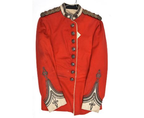 An officer's full dress scarlet tunic, c 1875, of the 1st Admin Bn Hampshire Rifle Vols (Winchester), white facings and edgin