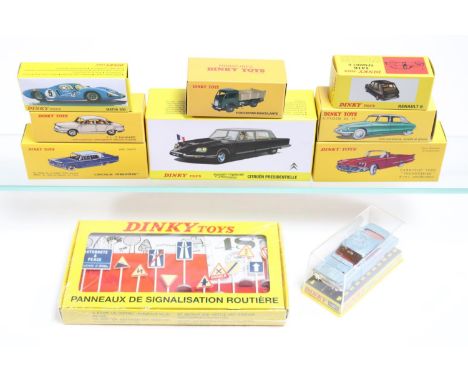 10 Atlas 'French' Dinky. Citroen Presidentielle (1435). Citroen DS19 (24CP) green/white example. Ford Benne Basculante (25M).