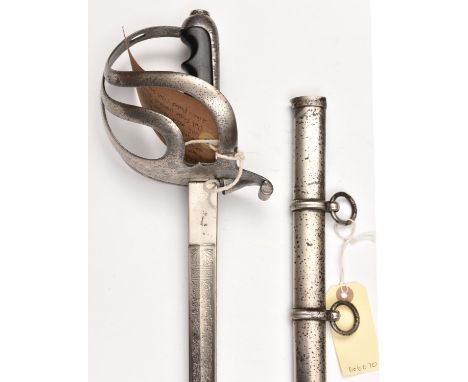 An Italian M1888 infantry officer's sword,  very slightly curved plated SE blade 31", fullered for two thirds length, into tw