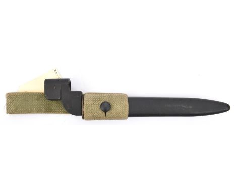A No 9 Mk 1 bayonet, fullered blade, clipped back point, in scabbard with frog. VGC Plate 4       £50-70 